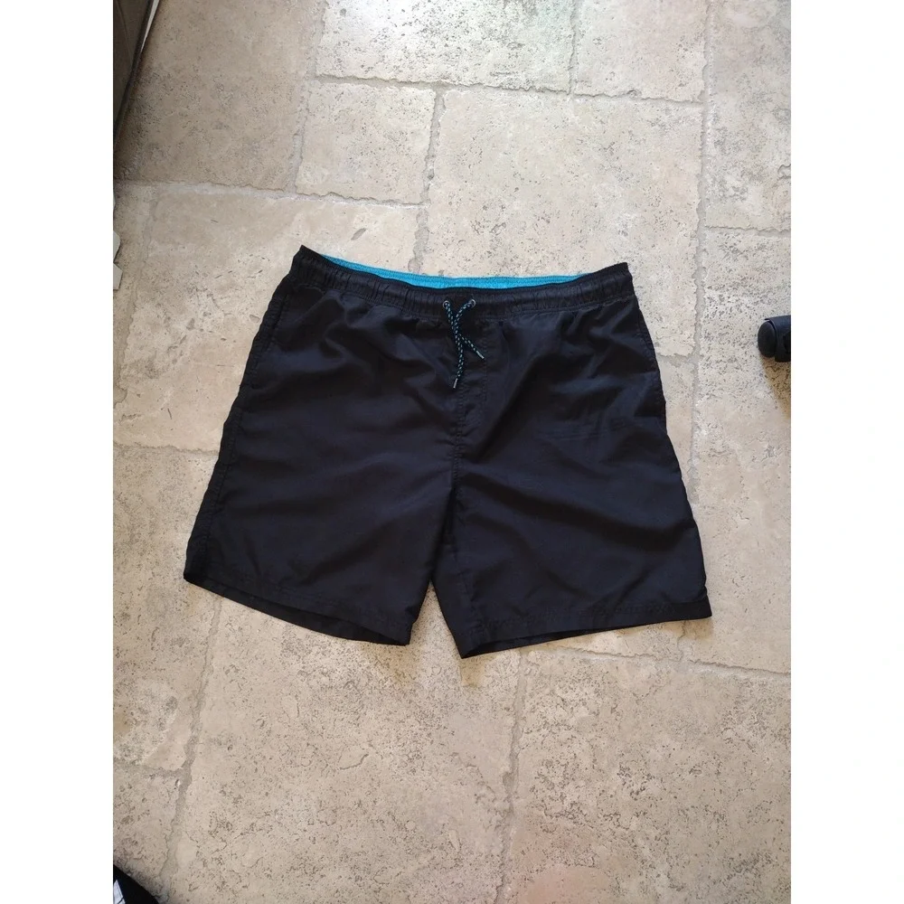 OP Ocean Pacific Swim Shorts Men Size L Black Surf Pockets Trunks Swimwear Beach